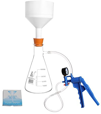 Eisco Complete Vacuum Filtration Kit - Includes 1000mL Filtering Flask, Hand Vacuum Pump, Buchner Funnel, Filter Papers, Rubber Tubing & Stopper - Labs