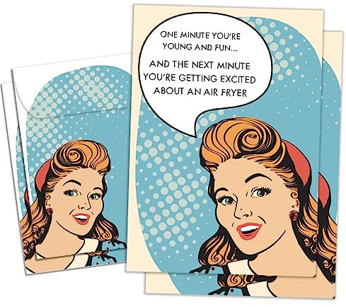 Tree-Free Greetings - Birthday Cards - Artful Designs - 2 Cards + Matching Envelopes - Made in USA - 100% Recycled Paper - 5 x 7 - Air Fryer (GT61256)