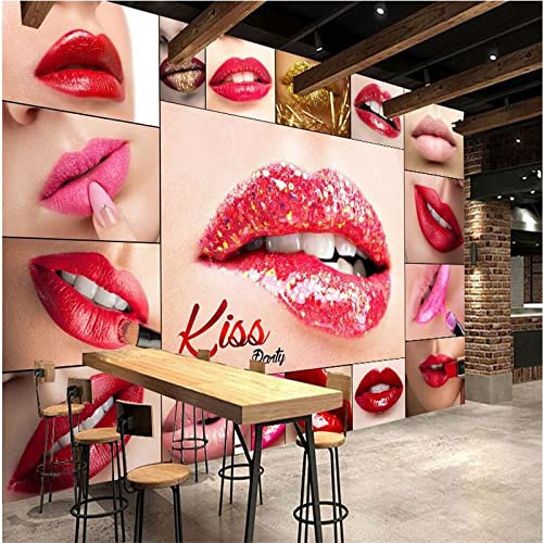 XLMING 3D Large Wallpaper Mural Beauty Salon Make Up Shop Lip Sexy Red Lip Bar Nightclub Background Wallpaper Decoration Mural Custom 3D Wallpaper Paste Living Room The Wall for bedroom-200cm×140cm