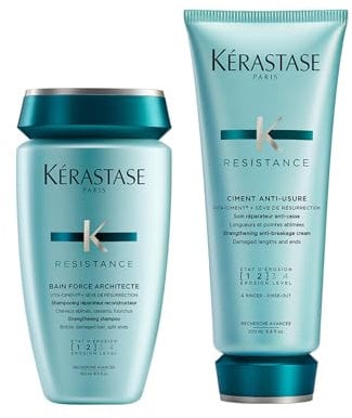 Kérastase, Résistance, Pflegeroutine mit Shampoo und Haarspülung, Für geschädigtes und strapaziertes Haar, Aufbauend und stärkend