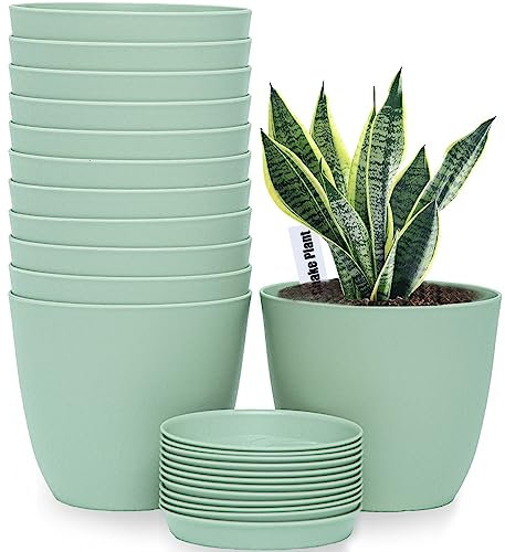 SwinDuck Lot de 12 pots de fleurs en plastique pour plantes d'intérieur et d'extérieur Vert 15,2 cm