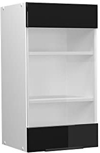 Vicco Küchenglasschrank Fame-Line, Glashängeschrank, Schwarz Eiche Hochglanz/Weiß, 40 cm