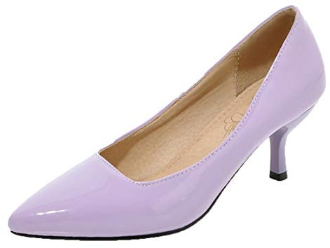 MISSUIT Damen Kitten Heels Pumps Spitze Lack Kitten Absatz Schuhe(Lila,41)