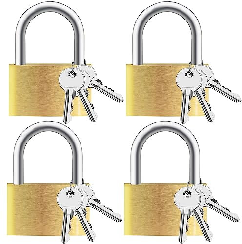 Faburo Lot de 4 cadenas à clé en laiton massif avec clés 12, petits cadenas avec même clé, cadenas avec clé, anse de verrouillage de rangement pour utilisation en extérieur et intérieur