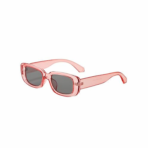 WDZAYXC Vintage rechteckige Sonnenbrille für Damen und Herren, modische Retro-Brille mit quadratischem Rahmen, Brille mit UV400-Schutz(Rosa/grau)