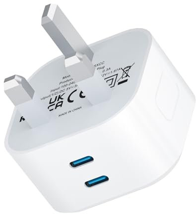 USB C Plug Fast Charge Dual Plug,20W For Apple iPhone 16 Plug Dual Port USB Type C Wall Charger Plug Adapter UK Charging for iPhone 15/14/14 Pro/14 Pro Max/13/13 Pro Max/12/12 Pro Max/11 Pro/iPad