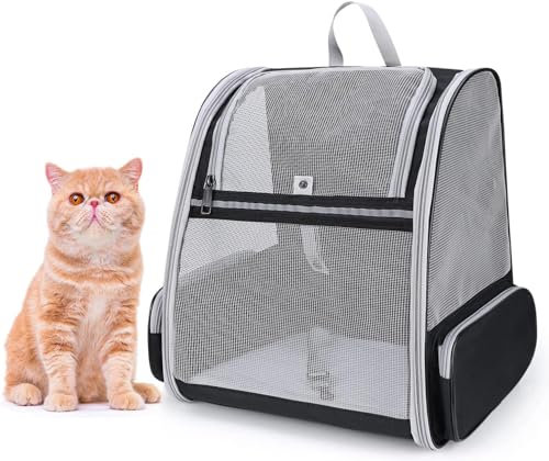 Zaino per Cani e Gatti, Zaino per Animali Domestici, Rete Completamente Ventilata, Approvato Dalle Compagnie Aeree, Perfetto per le Escursioni All'Aria Aperta, Capacità di Peso Massima 17 Libbre(Nero)