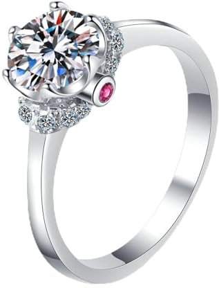 Homxi Anillos de Plata de Ley para Mujer,Anillo de Boda 6 Garras con Redondo con Moissanita 0.5ct Anillos de Plata Mujer Compromiso Tamaño 7(49mm)