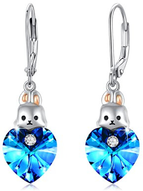 MEDWISE Kaninchen Ohrringe 925 Sterling Silber Herz Hängend Tropfen Kristall Hasen Schmuck Hypoallergen für Mädchen Damen Ehefrau Freundin Tochter Geburtstag Geschenk