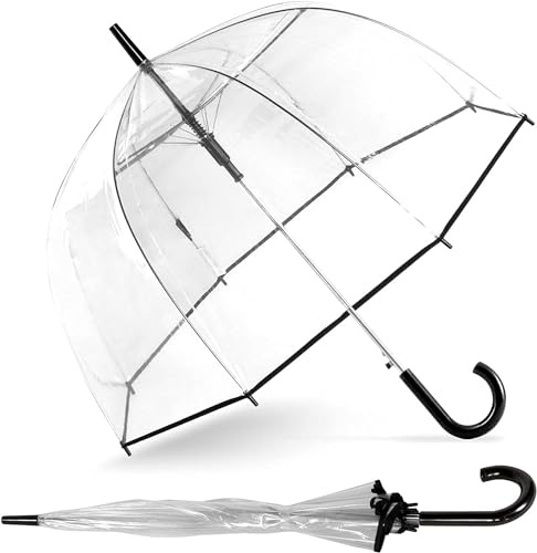 Transparenter Regenschirm, für Erwachsene, transparent, Glocke, Hochzeit, Foto, automatisch, Griff mit Haken, Kuppel, transparent, 8 Rippen, Schwarz , Canopy diameter: 80 cm
