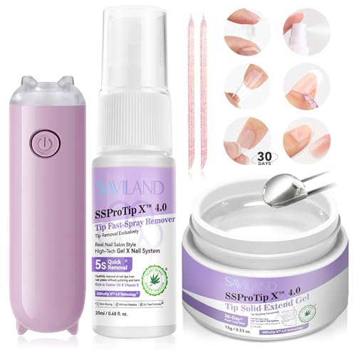SAVILAND Kit de Colle à Ongles et Dissolvant Gel à Ongles: Kit Complet d'Outils Manucure, Colle à Ongles Fortement Adhésive pour Faux Ongles, Mini Lampe U V pour Ongles, Dissolvant Rapide