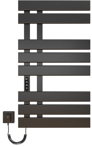Scaldasalviette Elettrico Bagno, Termoarredo Elettrico Bagno Nero, 500×880mm, 300W, Portasciugamani Elettrico, Scaldasalviette Intelligente a Temperatura Costante, Risparmio energetico-Black Left