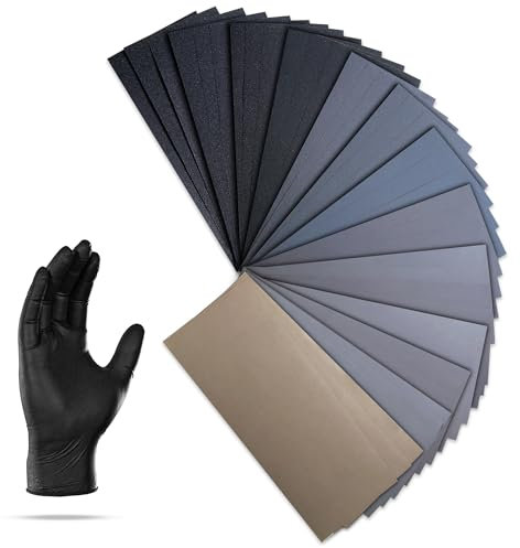 42Pcs Sandpaper with Pair of Gloves 120-3000 Grit- Assorted grit sandpaper Sheets for Wood, Plastic, Metal - Wet & Dry Sanding on Various Surfaces.