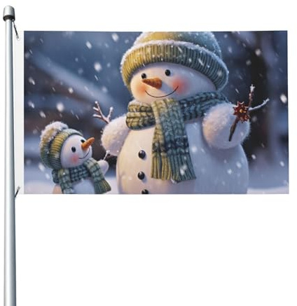 Winter-Schneemann-Flagge, 150 x 90 cm, Outdoor-Flaggen mit Ösen, doppelseitige Gartenflagge, großes Banner, Schild, Hausflaggen, Hof und Außenbereich, dekorative Flagge