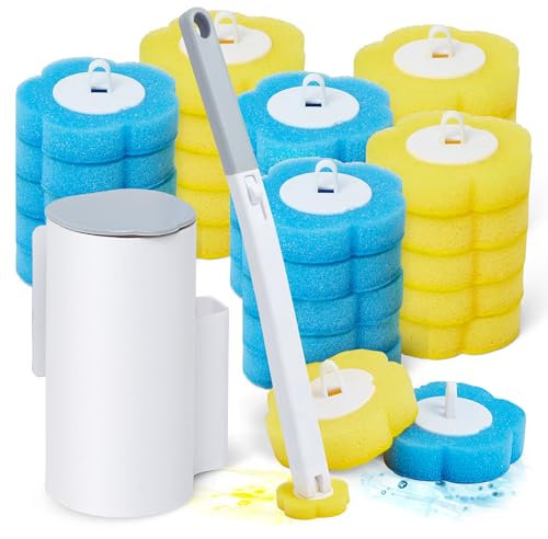 Rodivor Disposable Toilet Brush & Holder - 32 Bleach-Infused Pads, Odor Remover, Easy Clip-On System for Hygienic Cleaning - Compact Storage