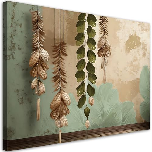 Feeby Leinwandbilder - Deko Bilder - Hängende Blätter Boho Beton - Canvas 90x60 1tlg- Wandbilder Schlafzimmer - Aesthetic Room Decor - Modern Wanddeko - Bild auf Leinwand - Fertig Gespannd