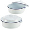 20cm Enamel Roasting Casserole Dish Tray Tin Pan with Lid Round Roaster Dish Bowl Houseware Kitchen Meat Veg Tray Self Basting Oven Baking White