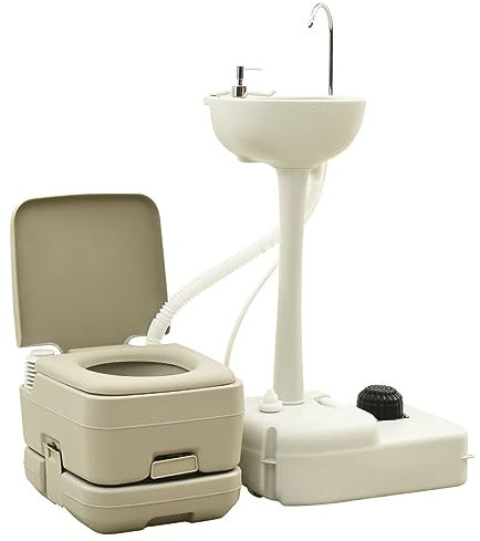 MOLVUS Portable Camping Toilet 10+10L and Handwash Stand 20L Set Grey,Portable Toilet Potty Loo for Pool Party Camping Caravan Picnic & Festivals