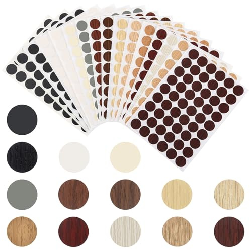 16 Hojas/864 Piezas Cubre Agujeros Adhesivo,Tapa Agujeros Mueble,Pegatina Agujero de Tornillos,21mm Tapa Embellecedora Adhesiva,Tapa Tornillos Pegatinas Grano de Madera,Tapas Adhesivas para Tornillos