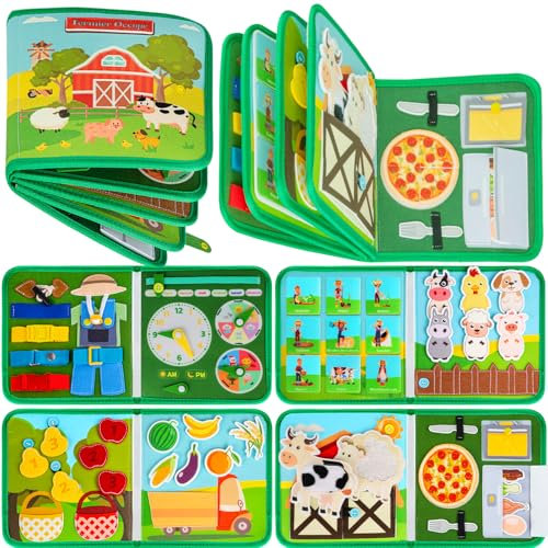 Quanquer Busy Board Française - Livre Occupé de Ferme Montessori pour 1 2 3 Ans Enfants - Planche d'Activités Jouet Éducatif Sensoriel Préscolaire -Jouets de Voyage pour Tout-Petits(Française Version)