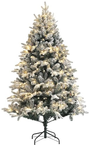 HOMCOM Künstlicher Weihnachtsbaum, 180 cm Christbaum mit 793 Spitzen, Kunstschnee, klappbar Stahlständer, für Weihnachten Deko, Grün