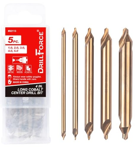 VALYRIANTOOL 5PCS Cobalt Long Center Drill Bits Set, M35 High Speed Steel 60-Degree Angle 4 Overall Length Center Drill Bits Kit Countersink Tools for Lathe Metalworking Size 1.0 2.0 3.0 4.0 5.0