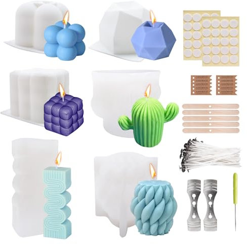 JUNUNDJING 6 PCS Kerzenformen zum Gießen, Kerzen Selber Machen Set Formen, Kerzen Formen Silikon Kerzenformen, Silikonform Kerzen, Bubble Kerzenform Silikon, für Herstellung von Duftkerzen Seife