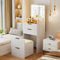 Gurexl 3 in 1 Small Vanity Desk with Plip Top Mirror,Makeup Vanity Set with Visible Glass Desktop,Compact Vanity with 3 Drawers,Storage Compartment and Padded Stool,Dressing Table for Bedroom,White