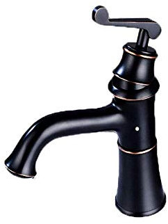 erkebspm Robinet de lavabo d'hôtel de Salle de Bains de Cuisine de Style Industriel Complet en Bronze Antique Vintage, mitigeur en Laiton Antique à Levier Unique, (Noir)