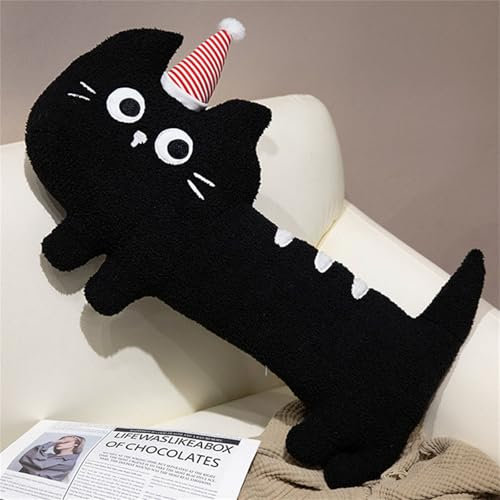 Langes Katzen Plüsch Kissen, Niedliches Katzen-Plüschkissen, Kuscheltier Kawaii Katzen Plüsch Kissen, Katze Weiche Kissen Plüsch Long Throw, Geburtstagsgeschenke für Jungen und Mädchen (40 cm,Schwarz)