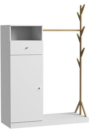 Vicco Garderobenschrank Liria, Flurgarderobe, Weiß/Bambus, 100 x 145 cm mit Schublade