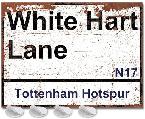 Tottenham Hotspur Geschenke für Männer oder Jungen – weißes Hart Lane Straßenschild Tottenham Fußball-Fan Metallverkehrsschild, Herren-Metallposter, Fußballplatzschild für Väter, FC, Man Cave, Merch