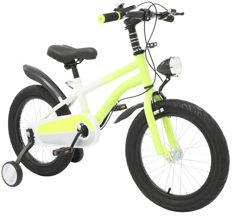 Clevenger 16“ Fahrrad mit Lichtern - gelb 16 Zoll Fahrrad Bremssattel-Scheibenbremse Kinderfahrräder Mit Stützrädern,Schutzbleche,Anti-Rutsch-Pedale,Anwendbare Höhe: 95-115cm