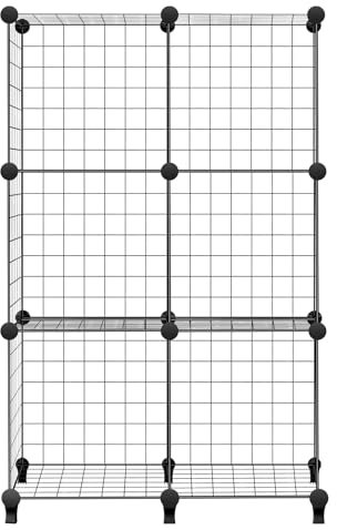 Rigogo 6-Cube Wire Grid Storage Rack, Interlocking Metal Mesh Shelves for Books Shoes Clothes Tools, in Living Room Bathroom, 30 x 30 cm, Black