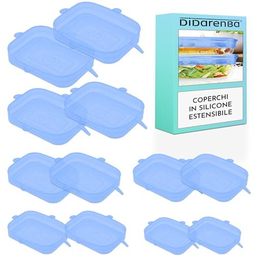Couvercle silicone alimentaire 12 pieces differentes tailles extensible reutilisable lavable au lave-vaisselle couvercle boite de conserve bleu