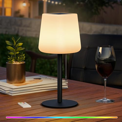 MALUX Solar Tischlampe, Solar Tischlampe Outdoor mit Lichtsensor, IP44 Wasserdicht, 2-in-1 Solarladung & USB Aufladung, Solar Tischleuchte für Innen/Außen、Garten、Terrasse (orbicular)