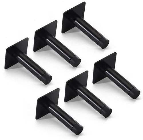 3M Self Adhesive Door Stop, 2-in-1 Installation with Tape or Screws, Floor and Wall Mounted Door Stopper with Noise Dampening Rubber, Door Stoppers for Skirtings (Black, Pack of 6-LDS)