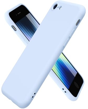oakxco for iPhone SE 2022/2020/ 7/8 Case Silicone, Ultra Slim Thin Phone Case for Women Girls, Plain Solid Color Minimalist Aesthetic Cute Girly Design, Soft Rubber Gel with Camera Cover, Light Blue