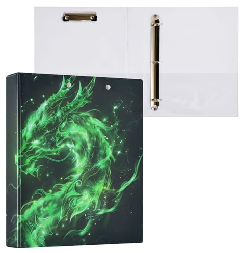 Reiacy Ringbuch, grüner leuchtender Drache, 3-Ring, A4-Ordner mit Clip, hält 200 Blatt, großer D-Ring-Aktenordner für Zuhause, Schule, Bürobedarf