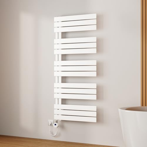 EMKE Scaldasalviette Elettrico 132x60 cm Bianco, Porta-Asciugamani Riscaldante con Termostato WiFi, 800W, Termoarredo Elettrico per Bagno