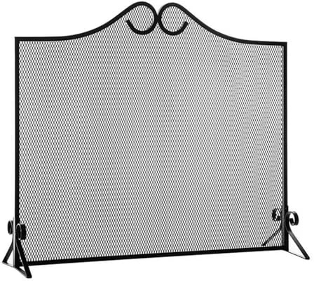 Wrought Iron Fireplace Screen, 38 W X 33 H Black Fire Spark Guard Fire Place Gate Protector for Living Room, Children and Pet Safety