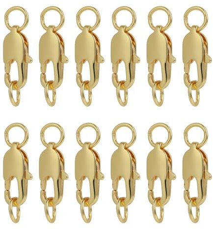 12 Pcs 18K Gold Lobster Clasps, Gold Plated Lobster Claw Clasps, with Open Jump Rings, 12x4.5mm Clasps and 4mm Jump Rings Set for DIY Craft, Necklace, Bracelet, Jewellery Repair and Accessories Making