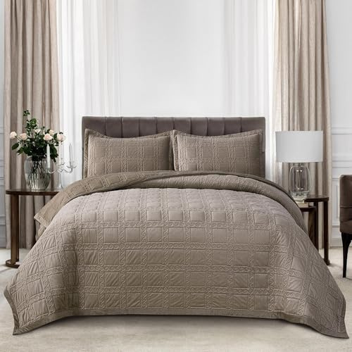 Kavier Gesteppte Tagesdecke, 3-teilig, 240 × 220 cm, mit 2 Kissenbezügen 50 × 70 cm, weiche Tagesdecke, leichter und warmer Bettüberwurf für Doppelbett