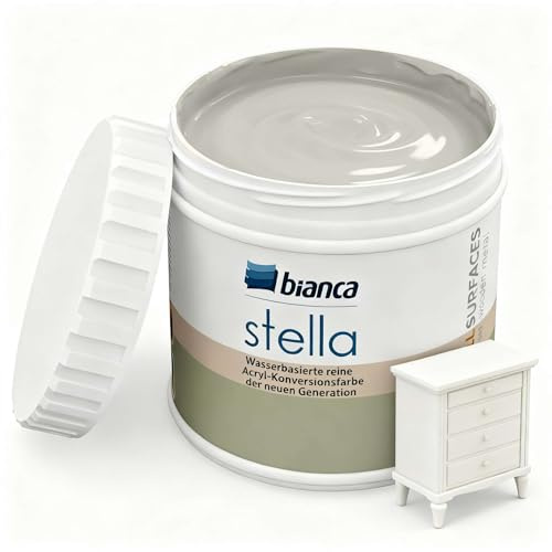Bianca Stella Pittura per mobili senza fiocchi – Vernice profumata a base d'acqua per legno, mobile da cucina, tavolo, sedia, grigio parigino, lucido, antigraffio, altamente coprente, 500 ml