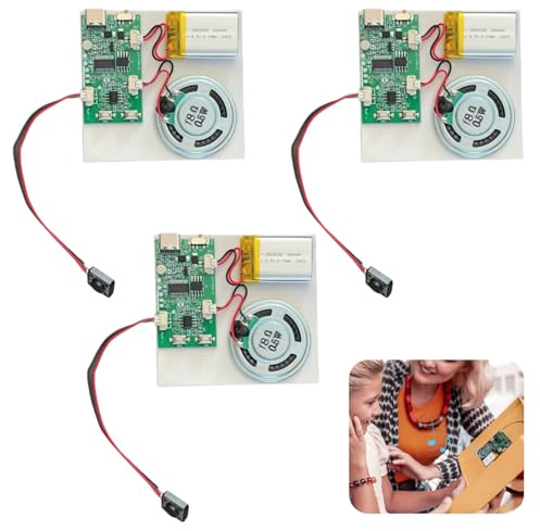 USB Soundmodul Bespielbar MP3 mit Lautsprecher, 3 Stück Musik Sprachaufzeichnungsmodul, Recordable Voice Module mit Aufladbarer Akku & Kabel für DIY Karten Spielwaren Geschenke