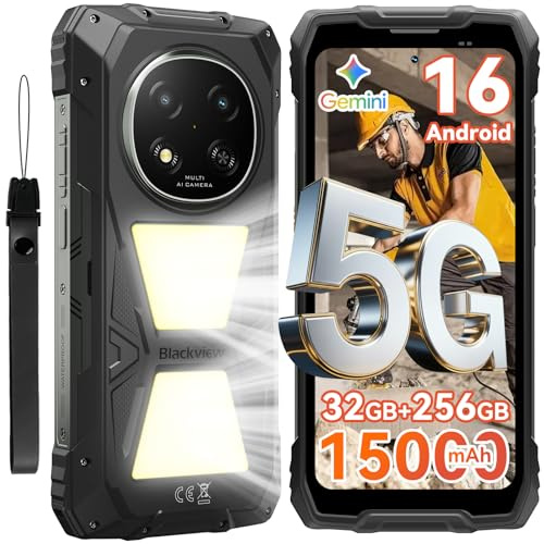 Blackview Rock 2 Pro Outdoor Handy Ohne Vertrag, Android 16 Outdoor Smartphone 5G 32GB+256GB, 6.67 HD+ Display 120Hz 15000mAh IP69K, 16MP AI Kamera, NFC/OTG/GPS/Gemini AI/Glove Mode 2.0
