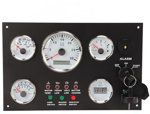 Ejoyous Tableau de bord du moteur, en acier inoxydable, avec vitesse, pression de l'huile, température de l'eau pour camping-cars, bateaux (12 V)