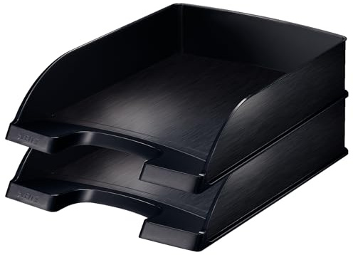 Leitz Briefkorb Standard A4, 2er Pack, Briefablage in Premium-Qualität, Stapelbare Ablagefächer als Schreibtisch-Organizer, Satin Schwarz, Style-Serie, 52540094