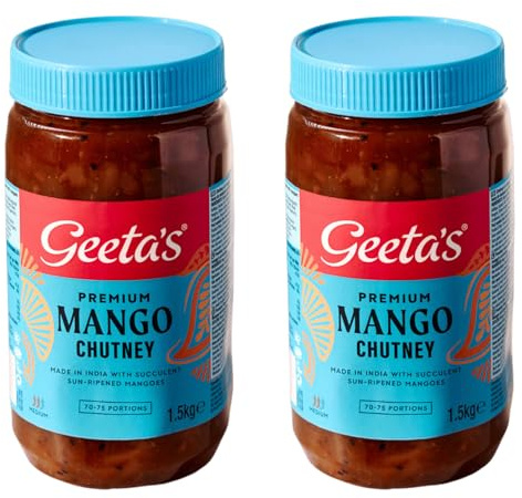 Geeta's Premium Mango Chutney Pack of 2 x 1.5Kg - Authentic Chutney Jar Tangy, Spicy, and Flavorful Indian Condiment Spread for Sandwiches, and Snacks – Gluten-Free, Vegan