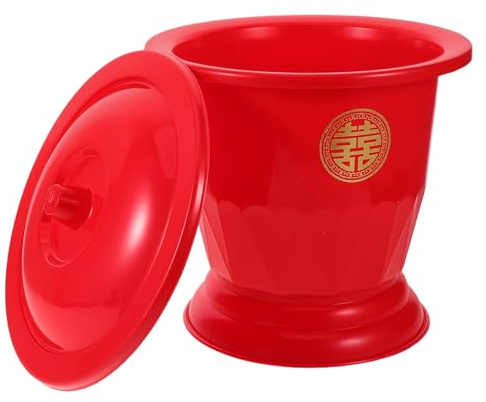 FRCOLOR Pot de Chambre en Plastique Rouge Portable 1,5 L, Seau de Toilette Festif pour Mariage, Urinoir pour Personnes Âgées et Soins à Domicile, Bassin de Lit Léger et Facile